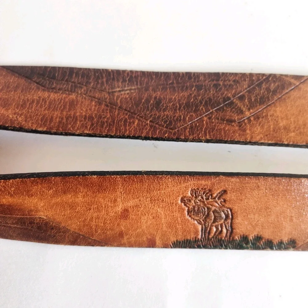 Vintage Belt Moose Western Animals Mountain Range Waist 43